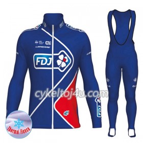 Cykeltrøje Langærmet + Bib Cykelbukser 2017 FDJ Dame N002 Vinter Thermal Fleece